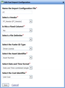 Edit fuel import configuration  